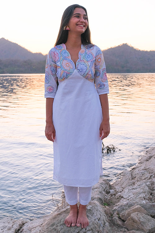 Okhai 'Swirl' Pure Cotton Hand Embroidered Kurta Pant Set