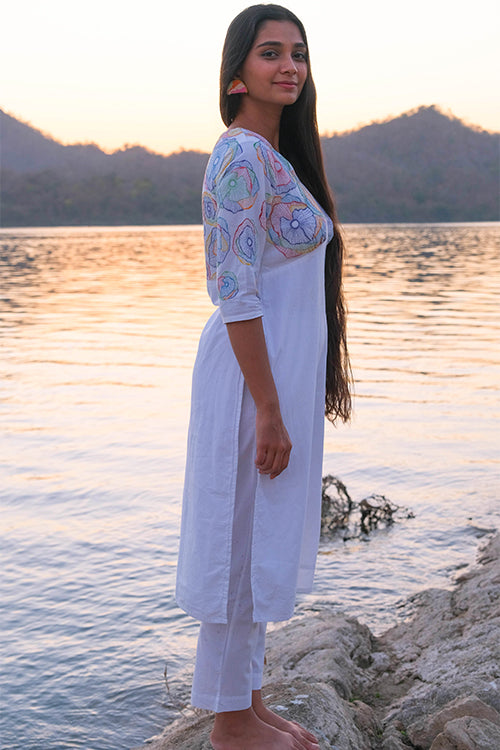 Okhai 'Swirl' Pure Cotton Hand Embroidered Kurta Pant Set