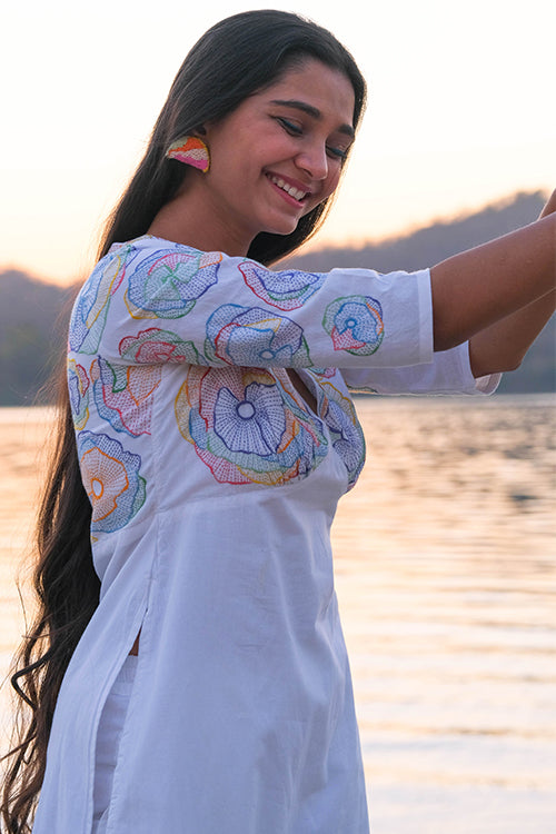 Okhai 'Swirl' Pure Cotton Hand Embroidered Kurta Pant Set