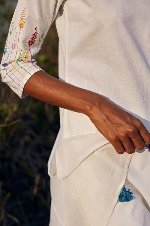Okhai 'Reverie' Hand Embroidered Pure Cotton Kurta-Pant-Dupatta Set | Relove