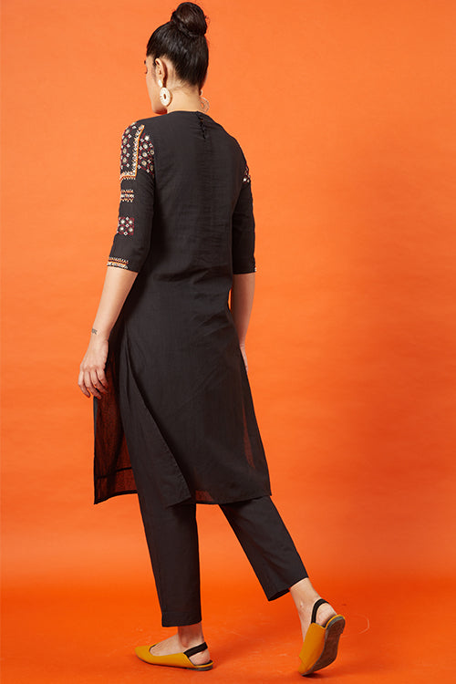Okhai 'Midnight Glimmer' Kutch Embroidered Kurta Pant Dupatta Set