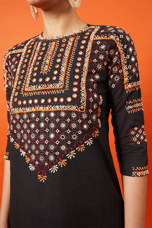 Okhai 'Midnight Glimmer' Kutch Embroidered Kurta Pant Dupatta Set