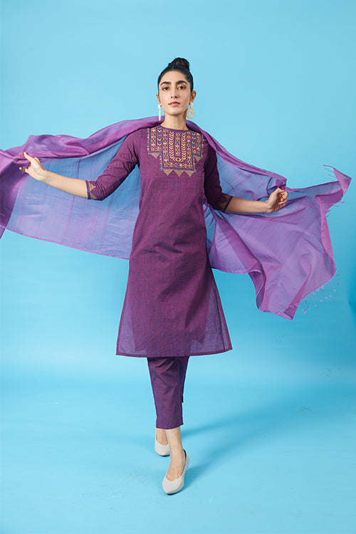 Okhai 'Imperial' Kutch Embroidered Kurta Pant Dupatta Set