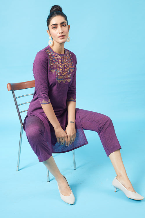 Okhai 'Imperial' Kutch Embroidered Kurta Pant Dupatta Set