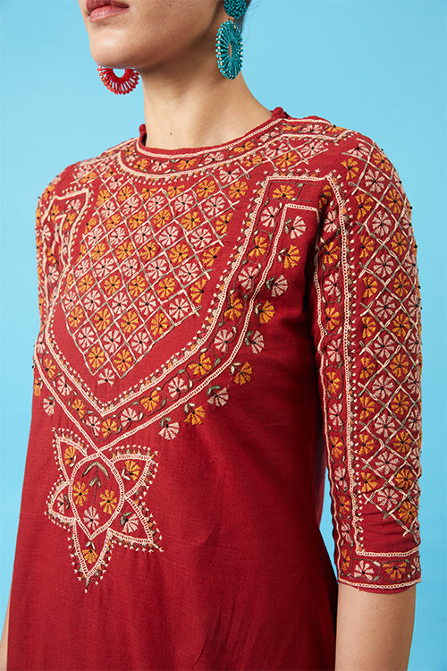 Monarch Cotton Embroidered Kurta Pant Dupatta Set Online