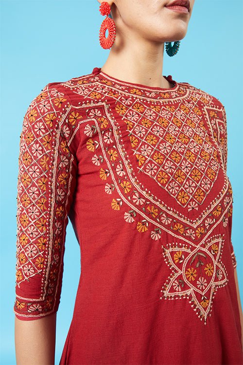 Okhai 'Monarch' Kutch Embroidered Kurta Pant Dupatta Set