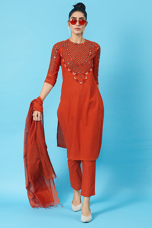 Okhai 'Duchess' Kutch Embroidered Kurta Pant Dupatta Set