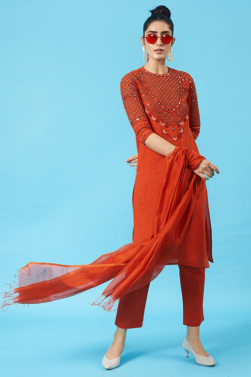 Okhai 'Duchess' Kutch Embroidered Kurta Pant Dupatta Set