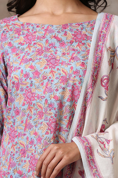 Pink Lily Pure Cotton Printed Kurta Pant Dupatta Set For Women Online