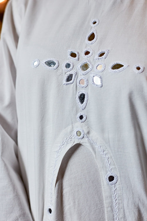 Okhai "White Rose" Mirror Work Kurti