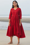 Okhai 'Red Rose' Hand Embroidered Mirror Work Pure Cotton Dress | Relove