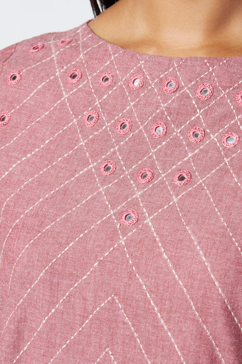 Okhai 'Rose Dust' Embroidered Cotton Kurta | Relove