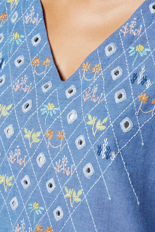 Okhai 'Butterfly' Embroidered Cotton Kurta | Relove