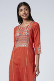 Rabari Orange Embroidered Cotton Kurta For Women Online