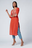 Rabari Orange Embroidered Cotton Kurta For Women Online