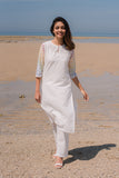 Dream White Embroidered Cotton Kurta For Women Online
