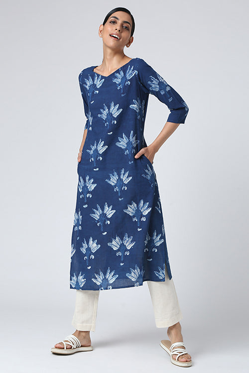 Nadia Indigo Block Printed Cotton Kurta For Women Online 