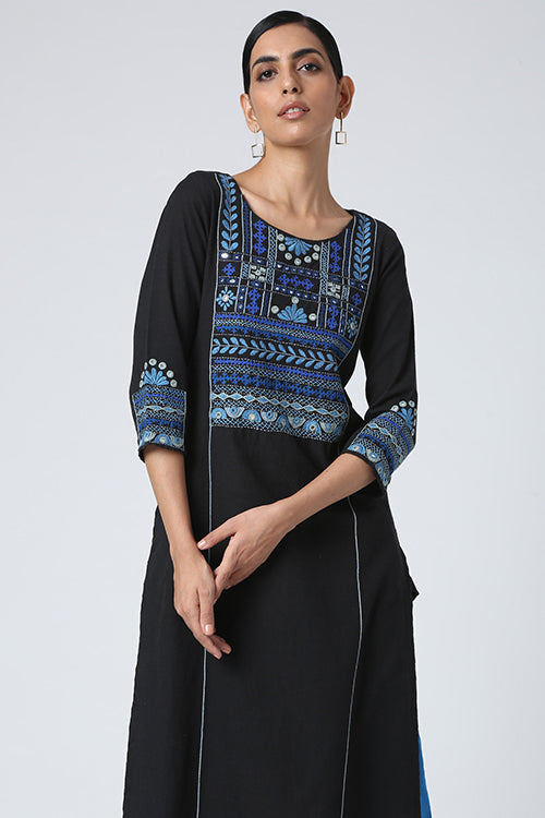 Bavariyo Black Embroidered Cotton Kurta For Women Online