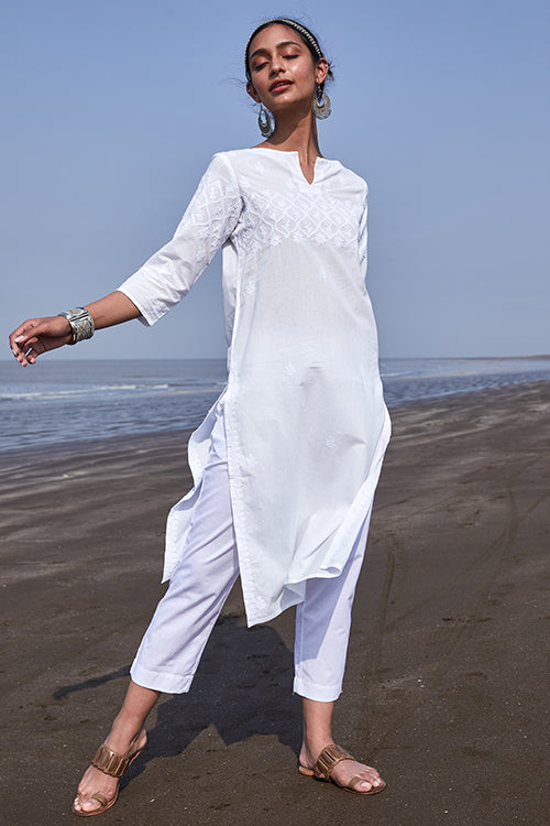 Okhai 'Shakira' Pure Cotton Chikankari Embroidered Long Kurta