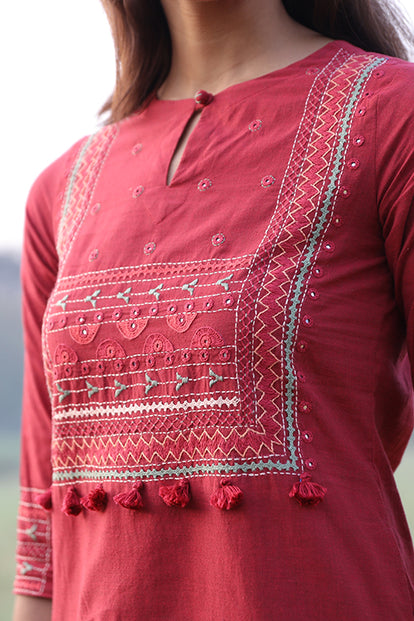 Okhai 'Marvel' Hand Embroidered Pure Cotton Kurta