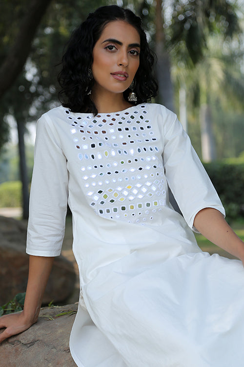 Buy Okhai Cotton Cloud Hand Embroidered Pure Organic Cotton Long Kurta Online Okhaistore