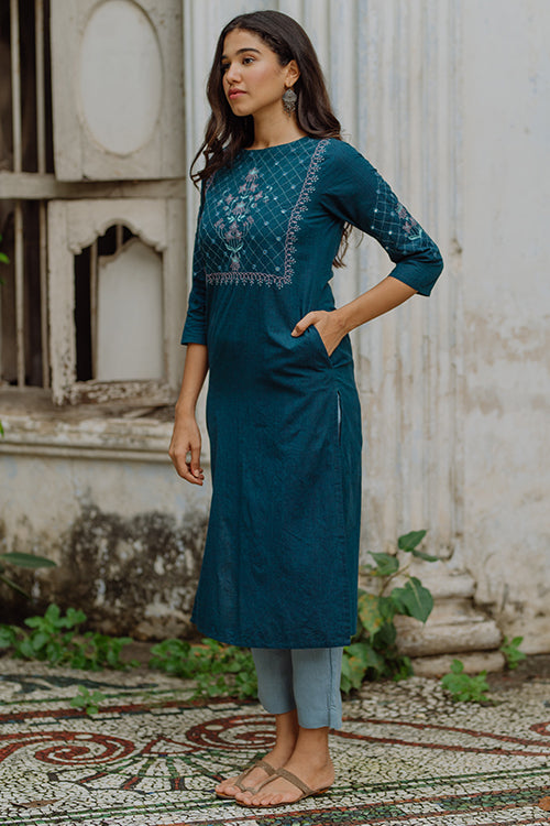 Okhai 'Seasons' Pure Cotton Hand Embroidered Kurta