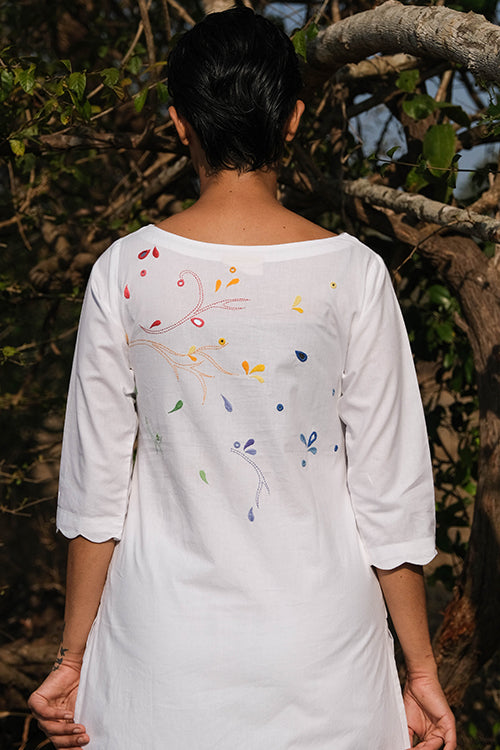 Butterfly Heart Embroidered Mirrorwork Cotton Kurta For Women
