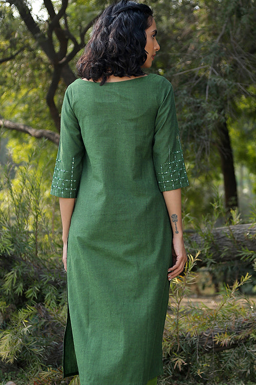 Okhai 'Lush Green' Hand Embroidered Mirror Work Kurta