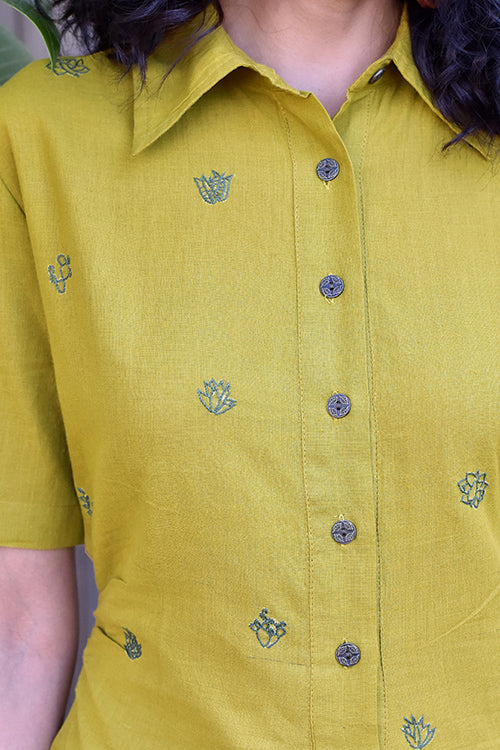 Okhai 'Waterlily' Pure Cotton Embroidered Shirt