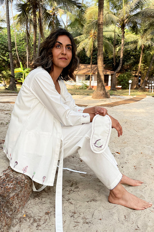 Okhai 'Sanctity' Pure Organic Cotton Hand Embroidered Night Suit