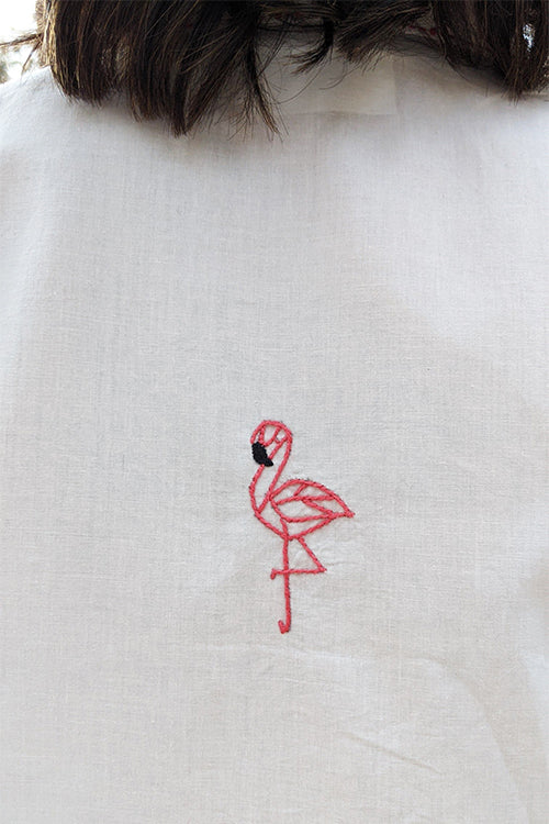 Okhai 'Dreamy Flamingo' Pure Organic Cotton Hand Embroidered Night Suit | Rescue