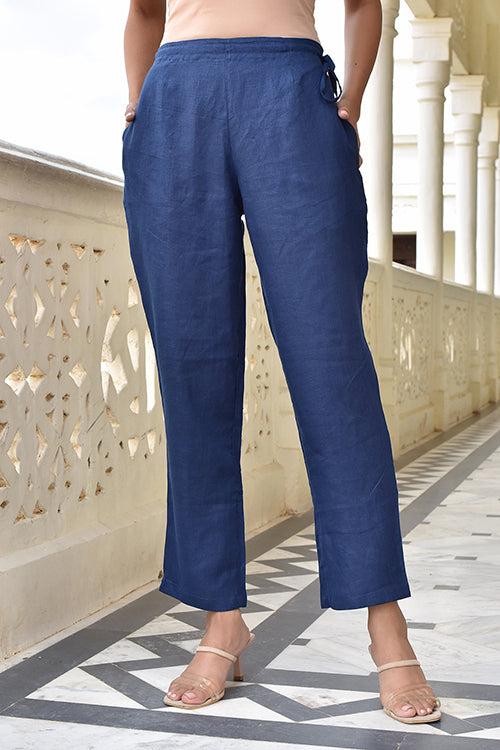 Okhai 'Crusade' Pure Linen Navy Pants