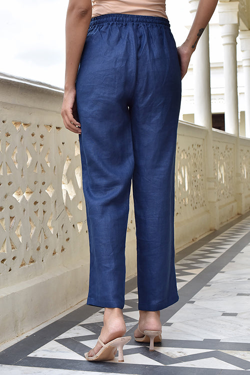 Okhai 'Crusade' Pure Linen Navy Pants