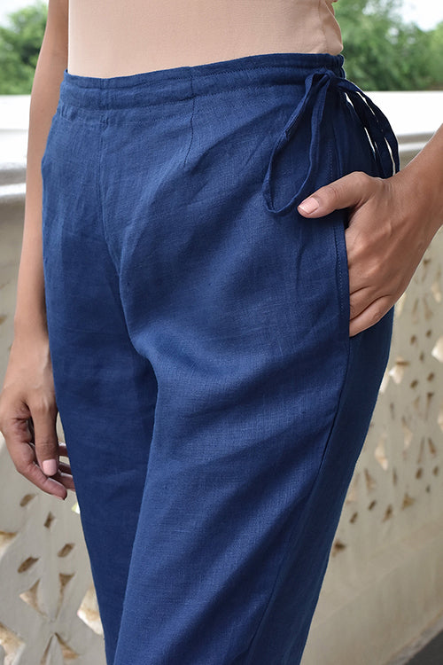 Okhai 'Crusade' Pure Linen Navy Pants