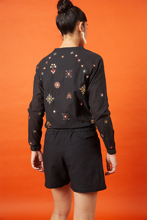 Okhai 'Arya' Pure Cotton Kutch Embroidered Shorts With Pockets