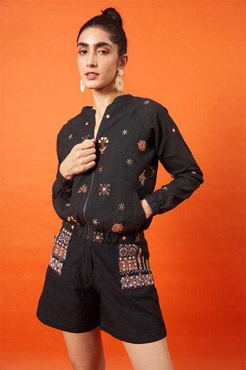 Okhai 'Arya' Pure Cotton Kutch Embroidered Shorts With Pockets