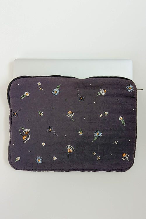 Okhai 'Eden' Hand Embroidered Pure Cotton Laptop Sleeve