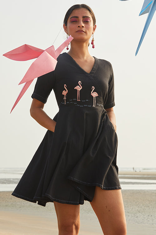 Flamingo Peace Hand Embroidered Dress For Women Online