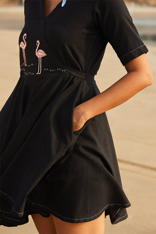 Okhai 'Flamingo Peace' Hand Embroidered Dress