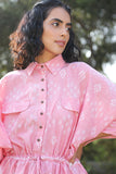 Okhai 'Pink Flare' Handloom Cotton Ikkat Dress