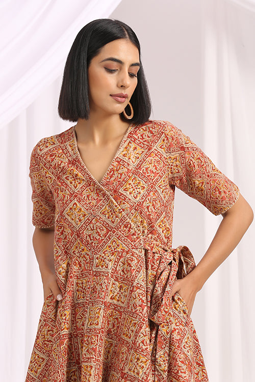 Mahtab Hand Block Printed Embroidered Kalamkari Short Dress For Women Online