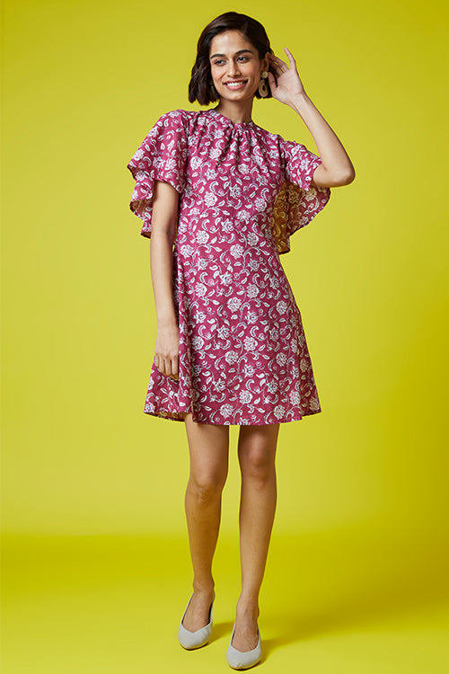 Okhai 'Roseate' Hand Block Printed Pure Cotton Dress