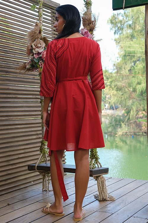 Okhai 'Red Sea' Pure Cotton Hand Embroidered Dress