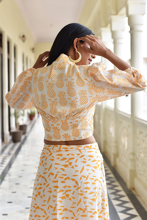 Okhai 'Pineapple' Hand Block Printed Tie Top | Rescue