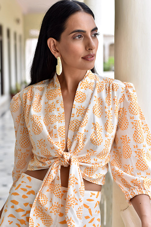 Okhai 'Pineapple' Hand Block Printed Tie Top | Rescue