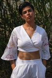 Isabella Mirror Work Hand Embroidered White Cotton Top For Women Online