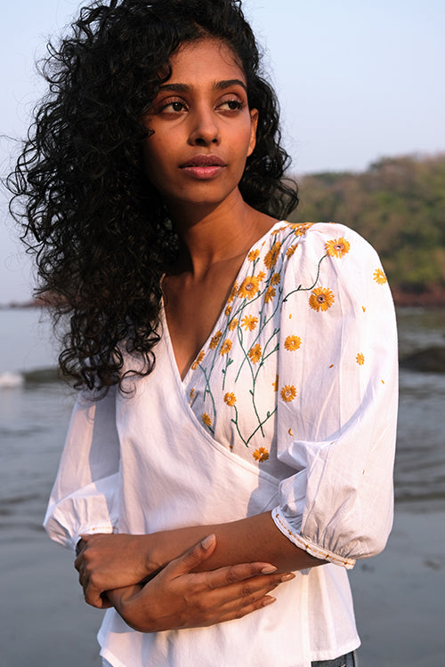 Okhai 'Tuscan Gold' Hand Embroidered Pure Cotton Wrap Top