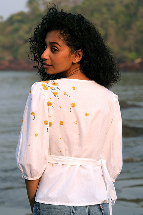 Okhai 'Tuscan Gold' Hand Embroidered Pure Cotton Wrap Top