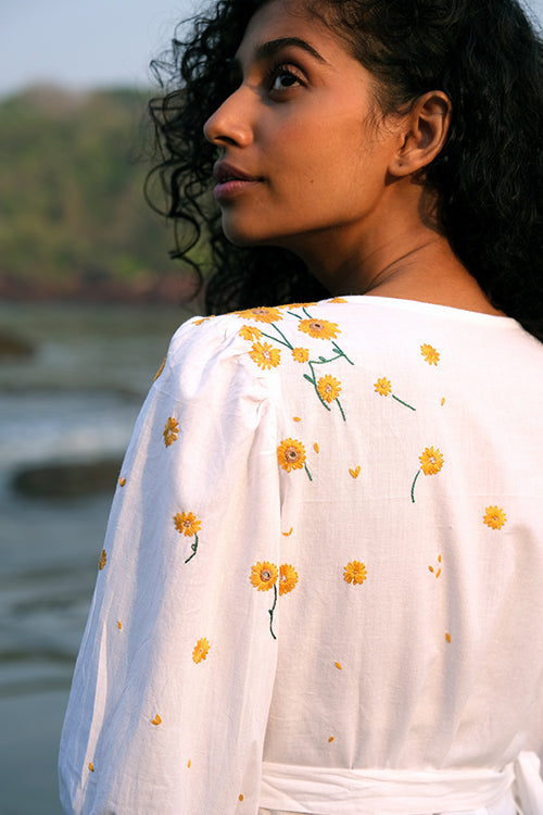 Okhai 'Tuscan Gold' Hand Embroidered Pure Cotton Wrap Top