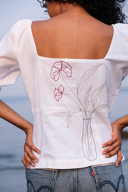 Okhai 'Pink Delight' Hand Embroidered Pure Cotton Top